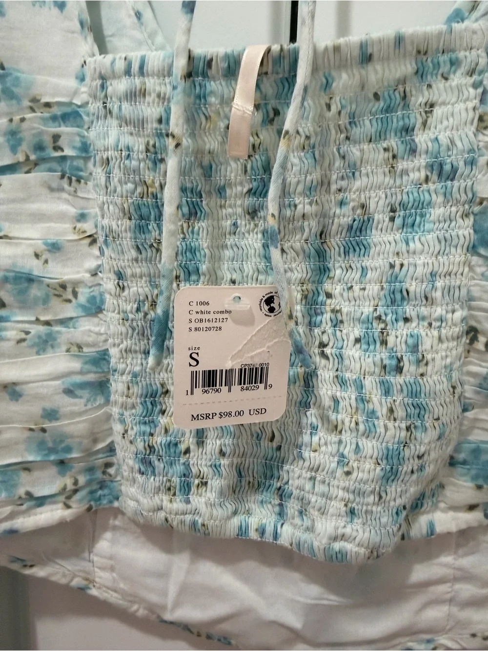 NWT Free People Another Life Printed Top in Light Blue Floral